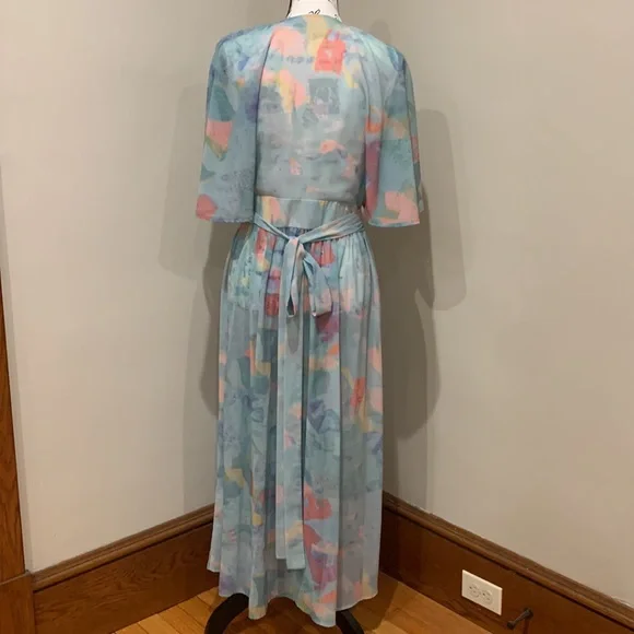 NWOT Annabelle 87 Blue Patterned Full Length Wrap Dress, Uk Size 3 - Picture 2 of 8